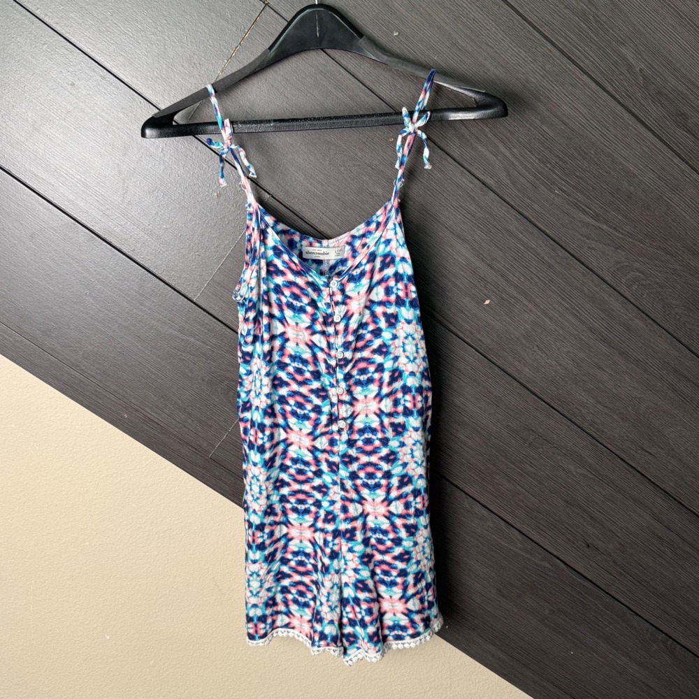 Abercrombie Kids Girls Tie Strap Printed Romper Shorts Size L 14 Blue Pink